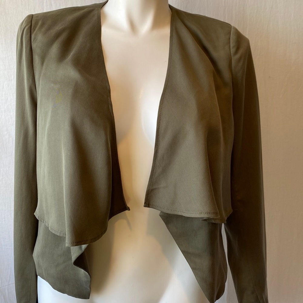 BCBG Maxazria, Double-Layer Long Sleeves Open-front Blazer, Forest Green, Large